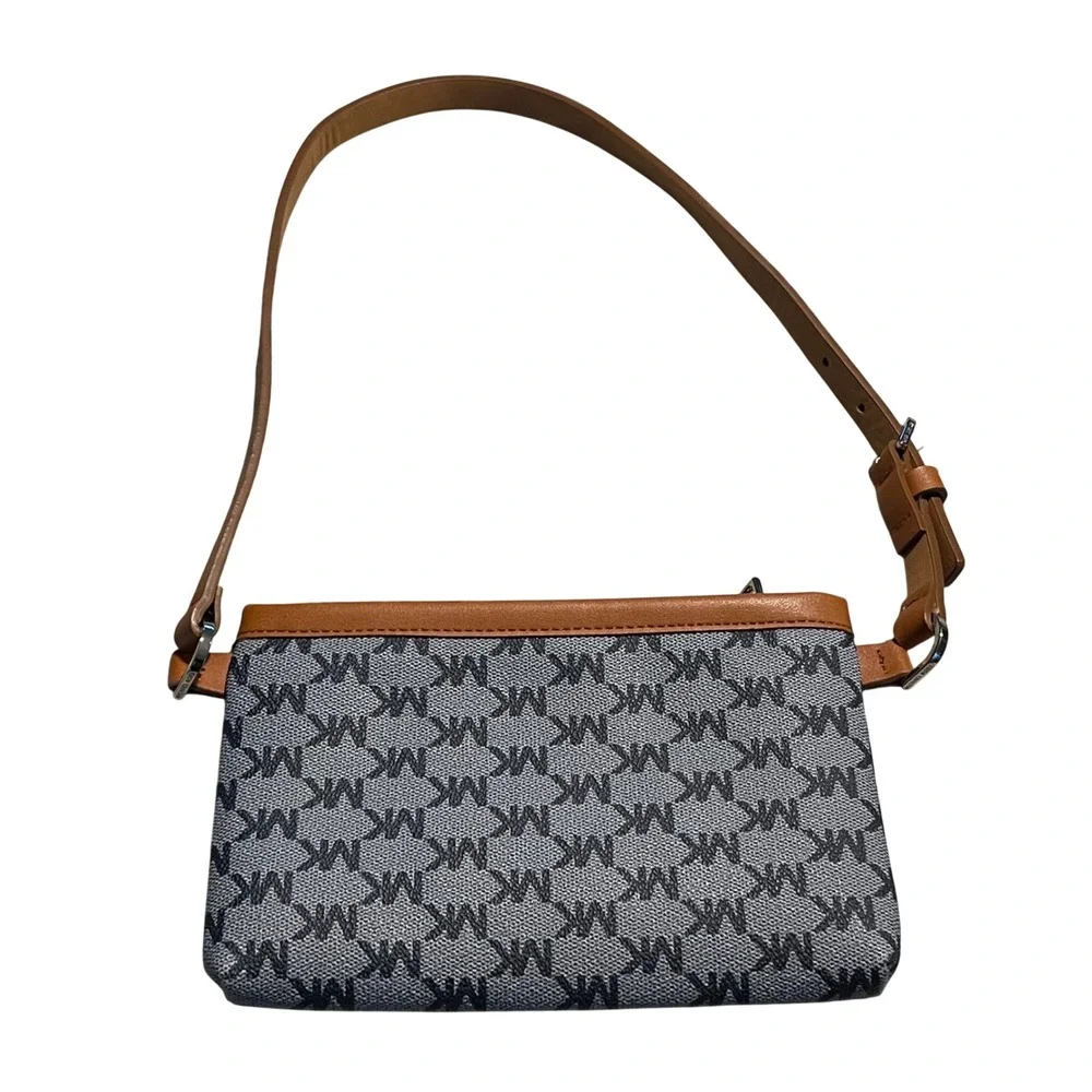 Michael Kors‎ Shoulder Bag Women Small Gray Brown Monogram Y2K Preppy Logo - Picture 3 of 7